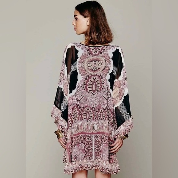 FREE PEOPLE Bohemian Tunic Top Dress Dusty Rose & Gray Brown Size S/P 🌸 - Picture 16 of 16